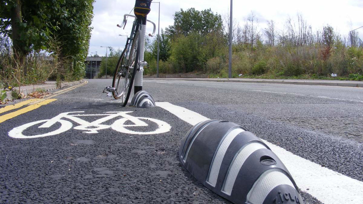 A cycle lane with a bicycle parked in it